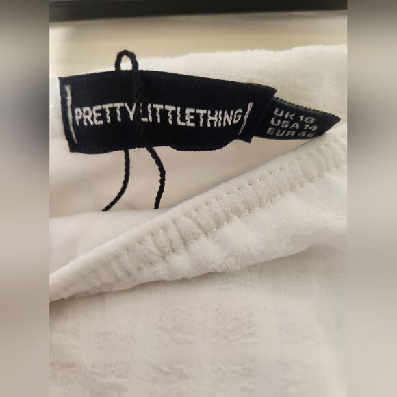 NWT PrettyLittleThings 14 WhiteTexturedLinedZipper TieWaistWrap WomenMidi Skirt - Picture 3 of 11